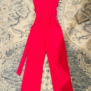 Moa Moa Vibrant Red Jumpsuit with Ruffle Accents